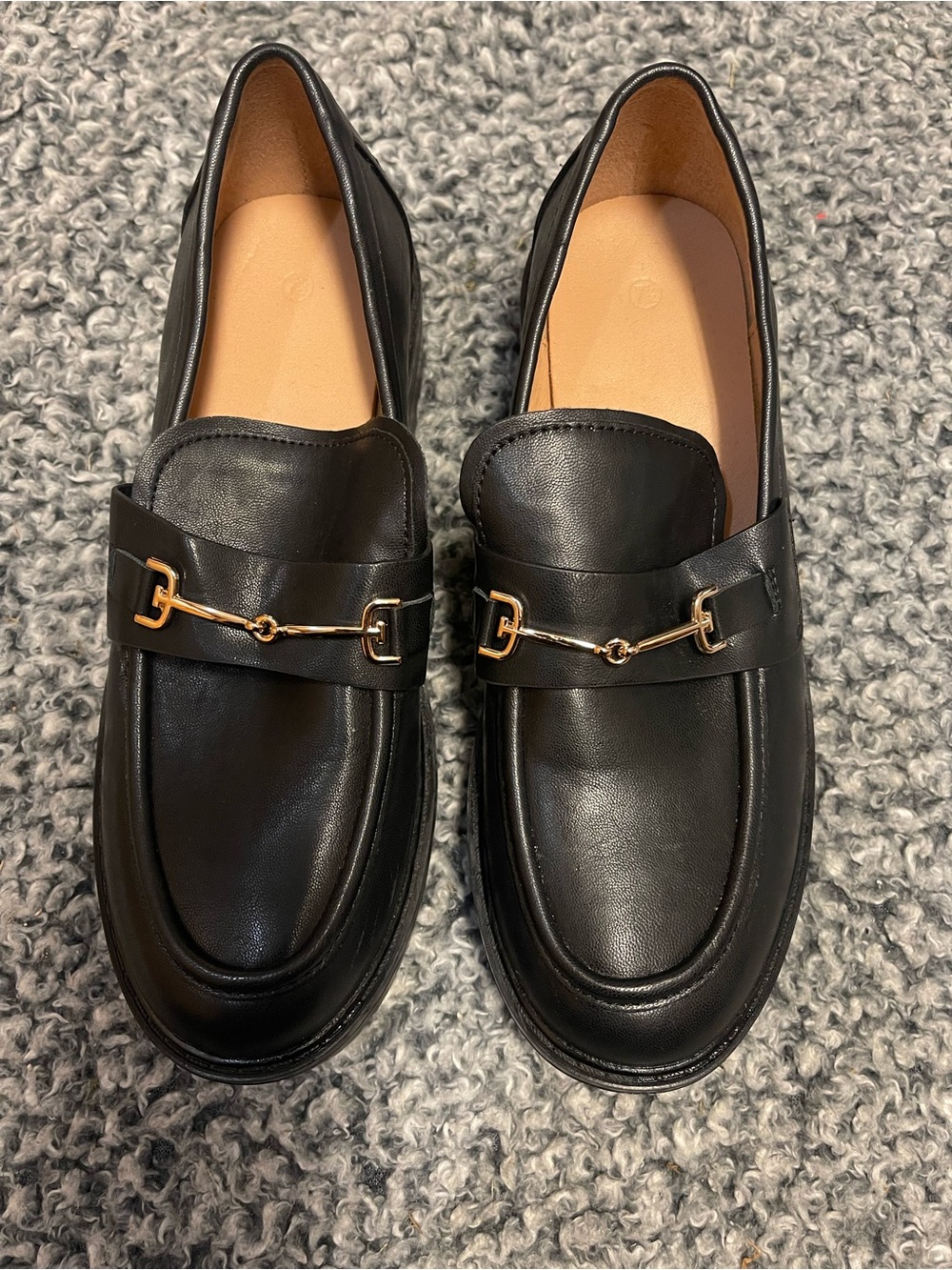 Black Women's Slip-On Loafers with Gold Accent